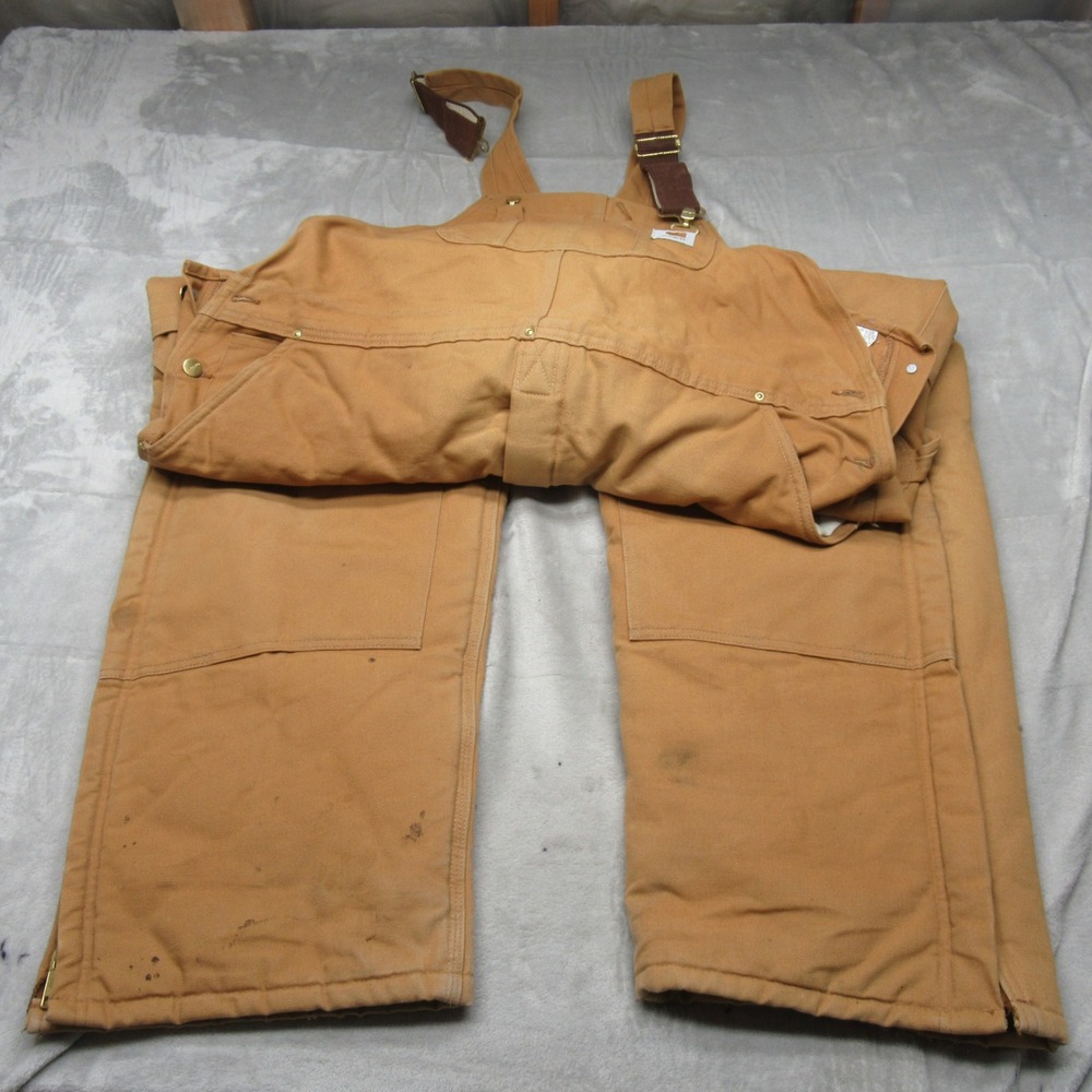 Carhartt R03 Bibs Men 44x30 BRN Quilt Lined Overalls Duck Canvas Work VTG‎ USA